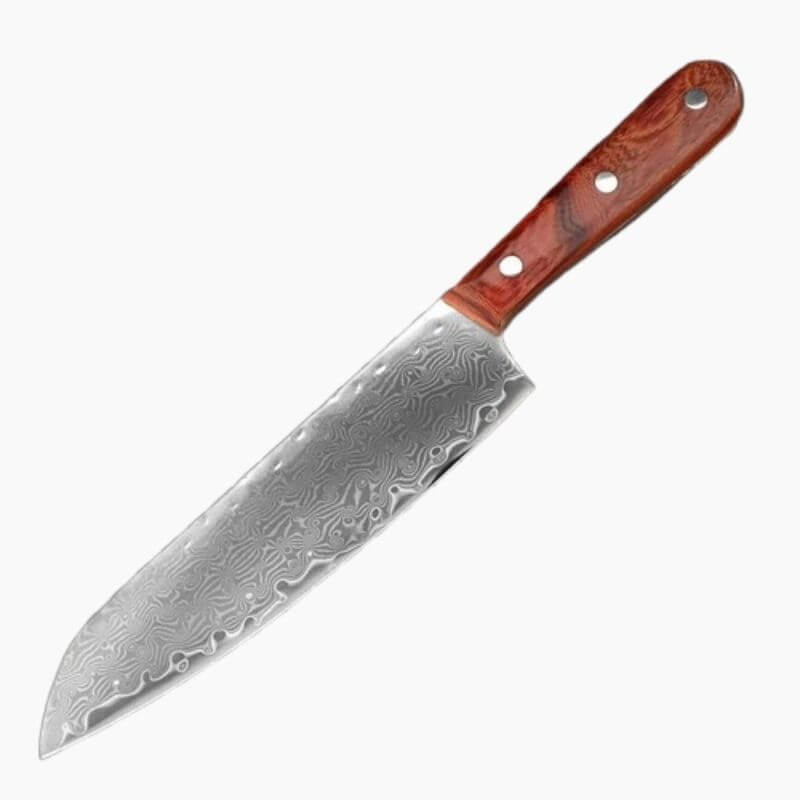 Damaszener Messer Santoku bei der Zubereitung von Fleisch, Gemüse und Fisch. Damaszener Messer Santoku: Ideal für schnelles und präzises Schneiden von Fleisch und Gemüse.