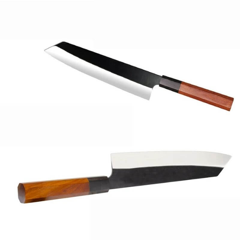 Nahaufnahme des eleganten Holzgriffs des Kiritsuke Messers – ergonomisch und perfekt ausbalanciert. Der ergonomische Griff des Kiritsuke Messers sorgt für maximalen Komfort und Kontrolle bei jedem Schnitt.