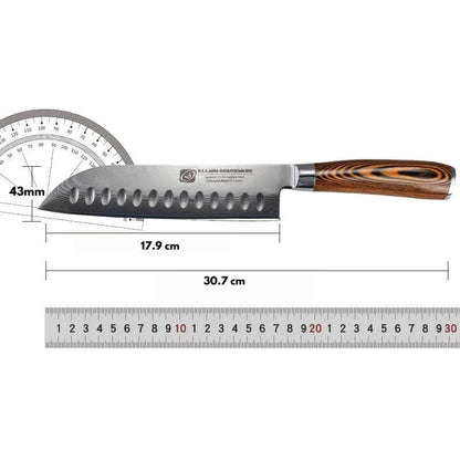 Japanisches Santoku Messer in hochwertiger Verpackung, ideal als Geschenk für passionierte Köche, Das perfekte Geschenk: Santoku Messer in stilvoller Verpackung für Kochenthusiasten und Profis.